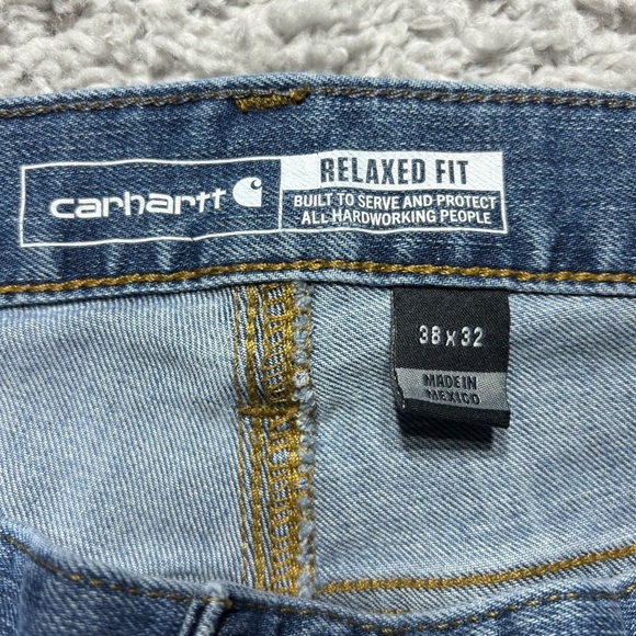 Carhartt Jeans Mens 38 x 32 Relaxed Fit Light Wash Work Utility BD2804-M Rugged - Picture 2 of 4